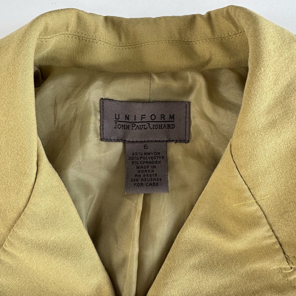 Vintage John Paul Richard Uniform Chartreuse Olive Green Short Trench Coat Sz 6 - Picture 6 of 12